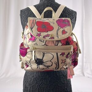 Coach Poppy Kyra Floral Fabric Backpack 81278-F19284 Cream Magenta Pink Fuchsia